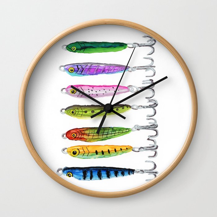 Fishing Lures - alcohol ink Wall Clock