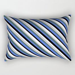 [ Thumbnail: Vibrant Grey, Dark Slate Gray, Royal Blue, Black & White Colored Lines Pattern Rectangular Pillow ]