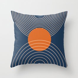 Geometric Lines in Orange and Navy Blue 2 (Sun and Rainbow Abstract) Throw Pillow
