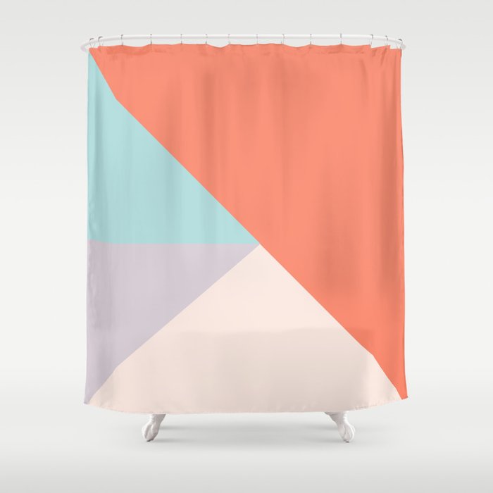 Geometric Orange Teal Lavender Color Block Pattern Shower Curtain