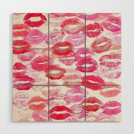 Pink and Red Aesthetic Lipstick Kisses Wood Wall Art