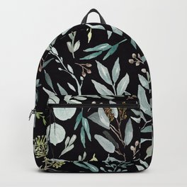 Black Eucalyptus Leaves Pattern Backpack | Plants, Pattern, Branches, Holidays, Floral, Flowers, Boho, Botanical, Painting, Watercolor 
