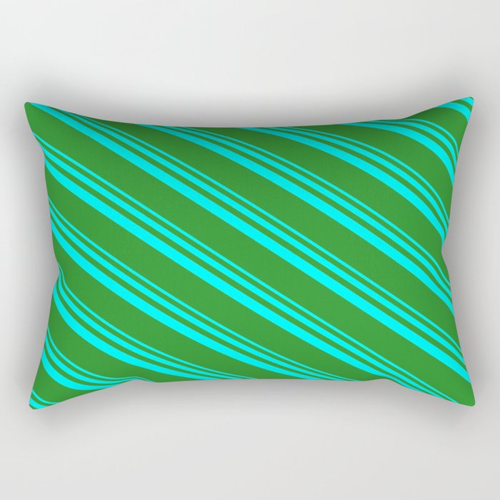 Aqua & Forest Green Colored Lines/Stripes Pattern Rectangular Pillow