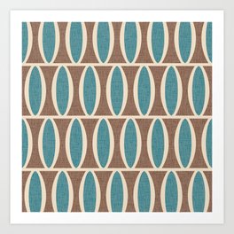 Retro Mid Century Modern Abstract Scandinavian Design 238 Blue and Brown and Beige Art Print