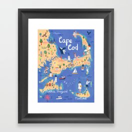 Cape Cod map, peach Framed Art Print