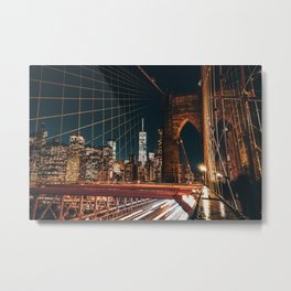 Brooklyn Bridge and Manhattan skyline in New York City at night Metal Print