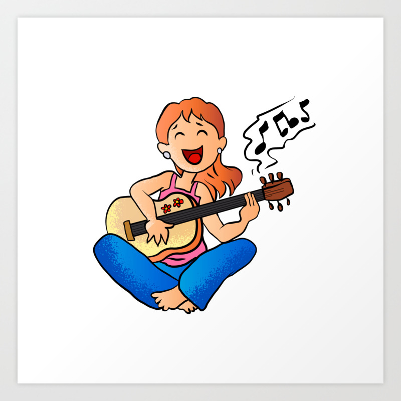Girl Playing Guitar Cartoon Art Print By Marios Society6 Physical products where the image is the main reason why the product will be purchased. girl playing guitar cartoon art print by marios