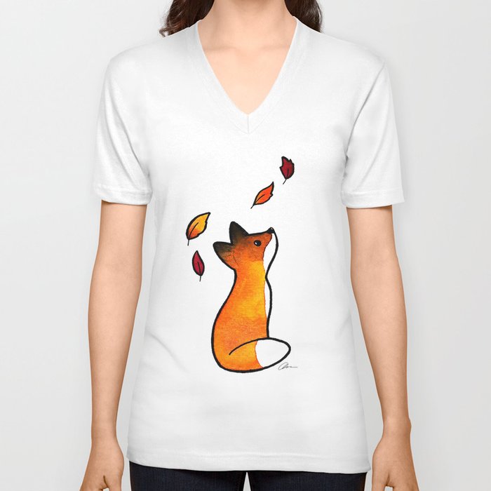 The Fox in The Leaves V Neck T Shirt