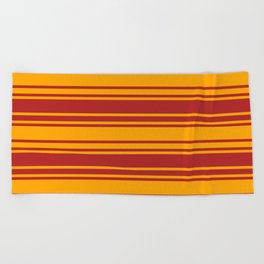 [ Thumbnail: Red & Orange Colored Lined/Striped Pattern Beach Towel ]