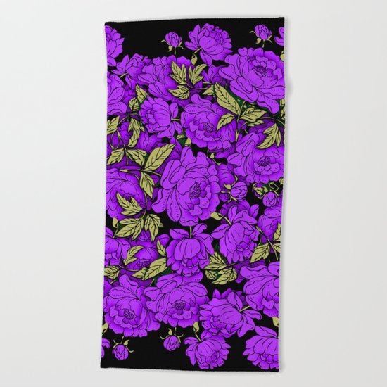Purple Peonies Beach Towel