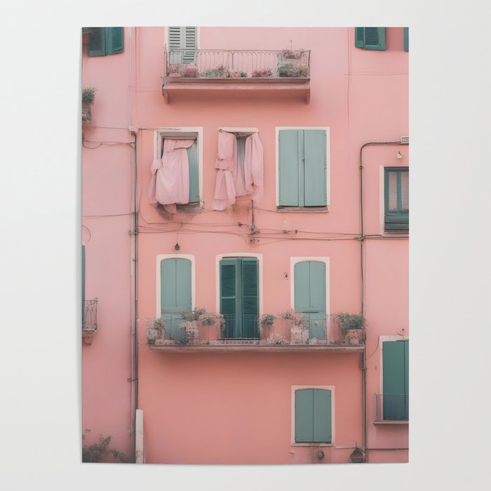 Lovely Pink Buildings in Positano, Italy Poster