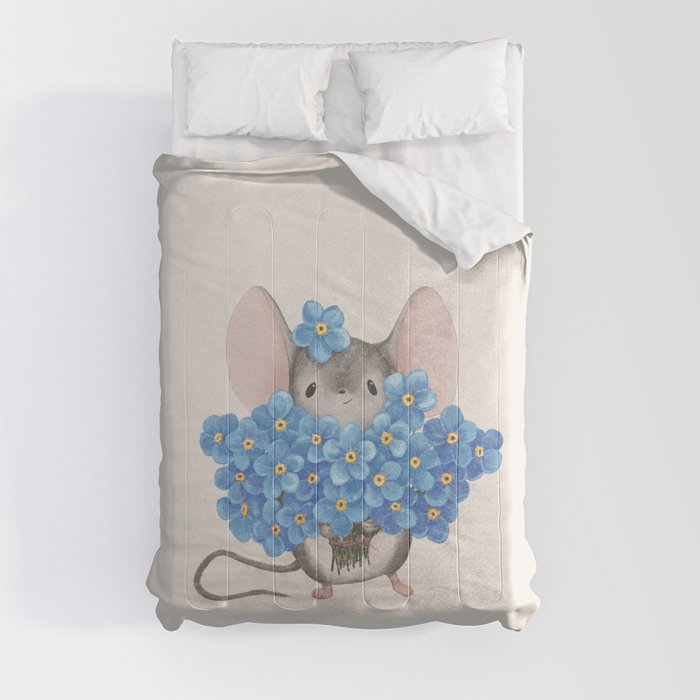 Sweet mousy with a bouquet of forget-me-nots Comforter