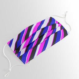 [ Thumbnail: Fuchsia, Black, Blue, and Lavender Colored Pattern of Stripes Face Mask ]