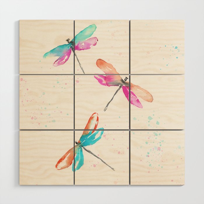 Watercolor Dragonflies 1. Wood Wall Art
