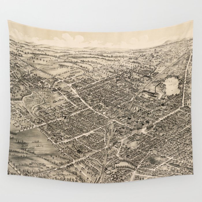 Vintage Pictorial Map of Pittsfield MA (1899) Wall Tapestry by