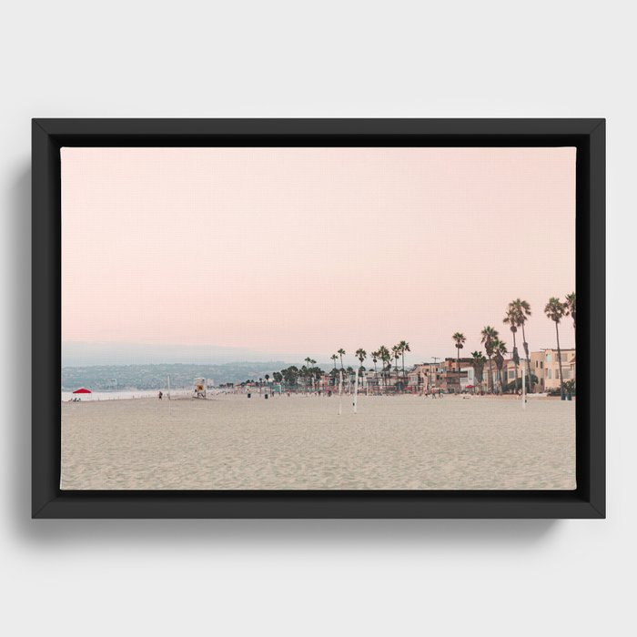 California Pink Beach Sunset Photography Framed Canvas