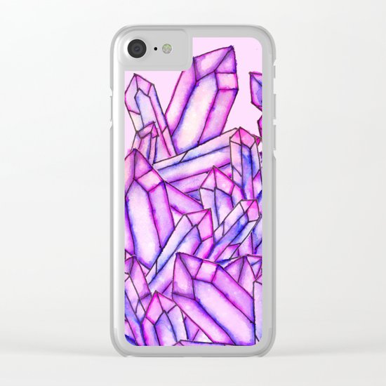Pink purple watercolor paint crystals gem pattern Clear iPhone Case