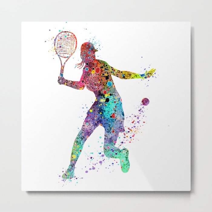 Girl Tennis Forehand Shot Watercolor Athlete Metal Print