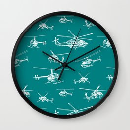 Helicopters on Teal Wall Clock