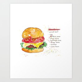 Cheeseburger Kitchen Decor, Painting Art Print