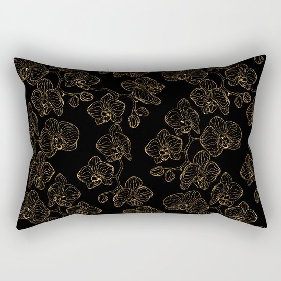 Flowers orchids ornament gold seamless pattern, stylish texture. Gold trendy glitter floral print on Rectangular Pillow