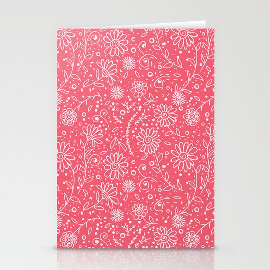Red doodle floral pattern Stationery Cards