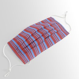 [ Thumbnail: Cornflower Blue & Red Colored Lines/Stripes Pattern Face Mask ]