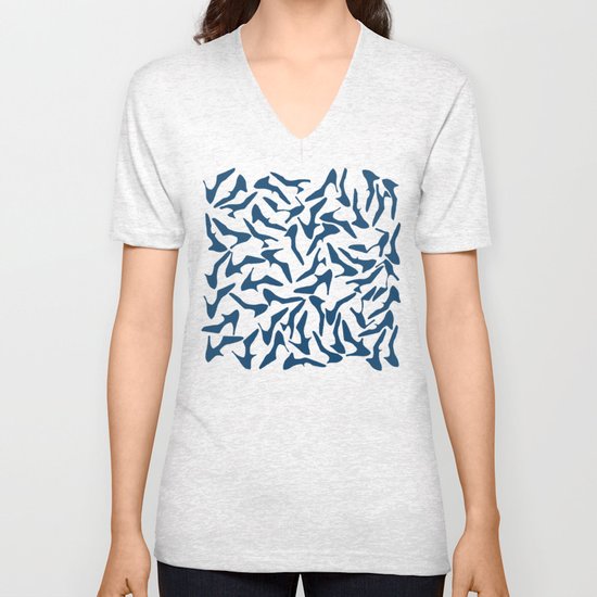 Shoes Navy on White Unisex V-Neck
