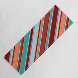 [ Thumbnail: Light Sea Green, Light Blue, Brown, Dark Red & Coral Colored Stripes/Lines Pattern Yoga Mat ]