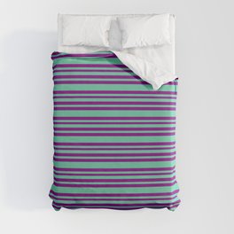 [ Thumbnail: Aquamarine & Purple Colored Striped/Lined Pattern Duvet Cover ]