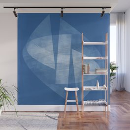 Blue & White Geometric Mid Century Modern Square Format Abstract Wall Mural