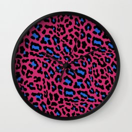 Pink blue leopard print 80s Wall Clock