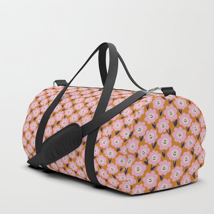 Smile Flower Pink Orange Duffle Bag