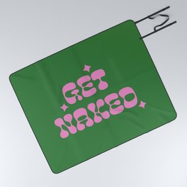“Get Naked” Retro Lettering Quote in Green & Pink Picnic Blanket