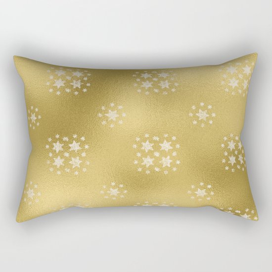 Merry christmas- white winter stars on gold pattern I Rectangular Pillow