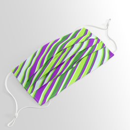 [ Thumbnail: Dark Violet, Light Cyan, Light Green & Forest Green Colored Lines Pattern Face Mask ]