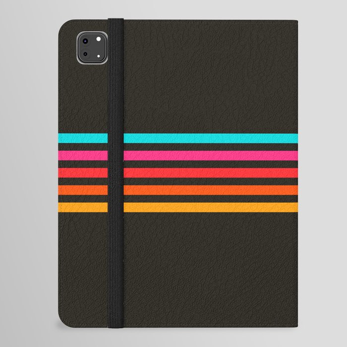 Nodah - Classic Colorful Abstract Retro Stripes on Black iPad Folio Case