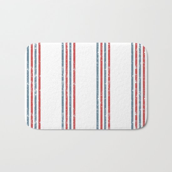 Maritime Beach Pattern- Red and Blue Stripes on White- Vertical #Society6 Bath Mat