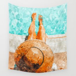 By The Pool All Day, Summer Travel Woman Swimming, Tropical Fashion Bohemian Painting Wall Tapestry