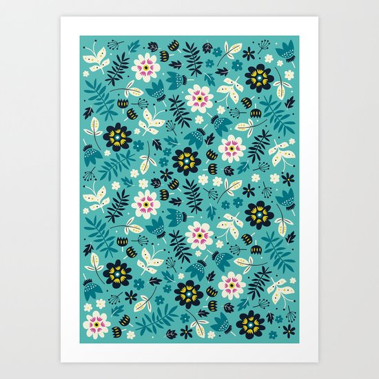 Fresh Blossoms (Greens) Art Print