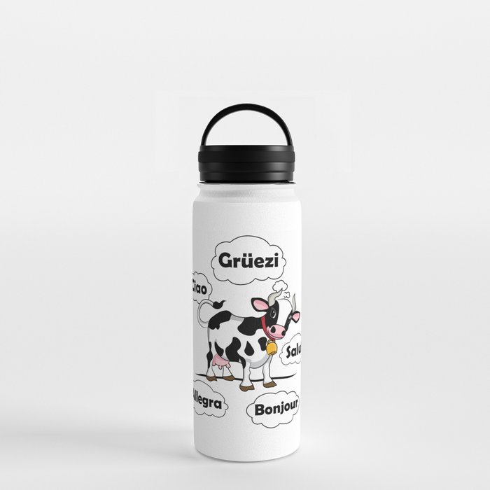 Swiss Cow - Gruezi Salut Bonjour Ciao Allegra - Switzerland Travel Water Bottle