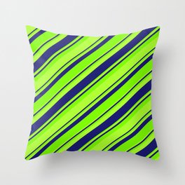 [ Thumbnail: Green, Light Green & Midnight Blue Colored Striped/Lined Pattern Throw Pillow ]