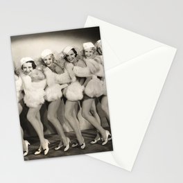 Line of chorus girls in white fur Stationery Card
