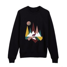Colorful Vintage Wolf In Whimsical Wild and Mountains With Moon Kids Crewneck