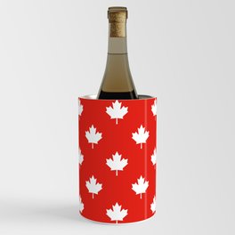 Large Reversed White Canadian Maple Leaf on Red Wine Chiller