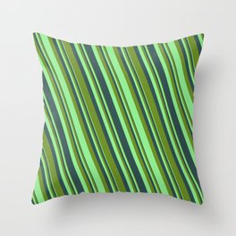 [ Thumbnail: Dark Slate Gray, Green & Light Green Colored Lined/Striped Pattern Throw Pillow ]