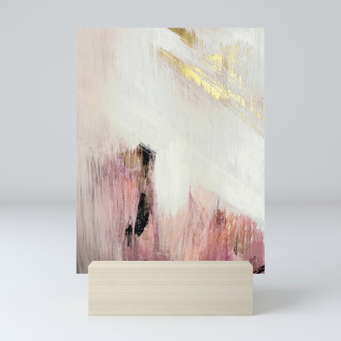 Sunrise [2]: a bright, colorful abstract piece in pink, gold, black,and white Mini Art Print