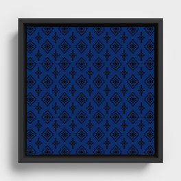 Blue and Black Native American Tribal Pattern Framed Canvas