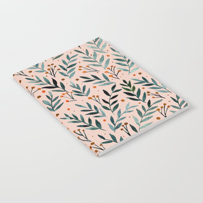 Festive watercolor branches - beige, teal and orange  Notebook