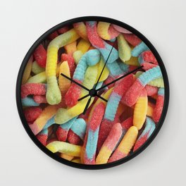 Neon Sour Gummy Worms Photo Pattern Wall Clock